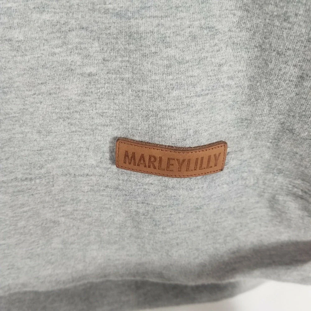 Marley Lilly Size Large pullover sweater gray with elbow pads and front monogram